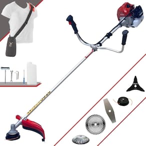 Roçadeira Robusta Kawashima BCJ431-L À Gasolina 43cc 10.000rpm 1,7HP Com Kit 3 Lâminas de Corte, Carretel de Nylon e Escova de Aço Circular 38 Cerdas