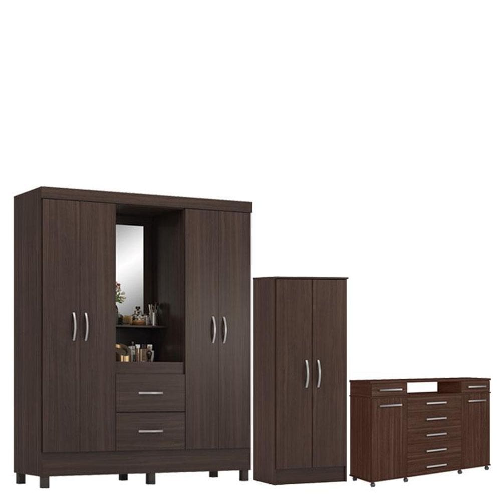 Guarda Roupa Casal Capelinha Lord com Multiuso Viena com Cômoda London Café - Demóbile