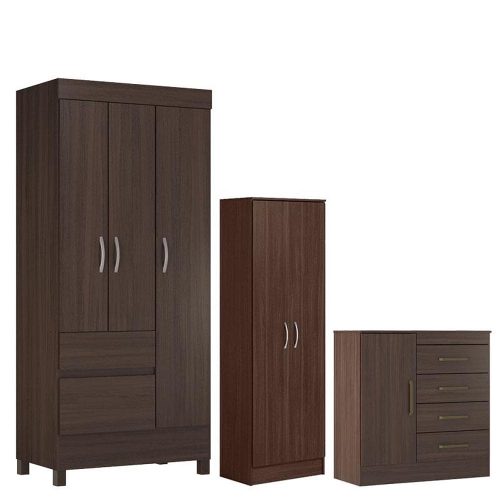 Guarda Roupa Solteiro Wind com Multiuso Golden com Cômoda Montevidéu Café Touch - Demóbile