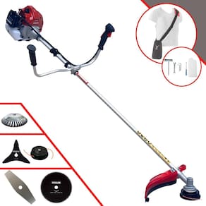 Roçadeira Robusta Kawashima BCJ431L À Gasolina 43cc 1,7HP 5 Opções de Corte Com Facas 2 Pontas, 3 Pontas, 80 Dentes, Escova de Aço e Carretel de Nylon