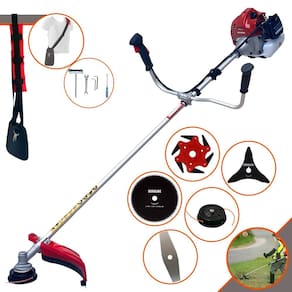 Roçadeira Cortador de Grama Kawashima BCJ431L À Gasolina 2T 43cc 1,7HP Com Carretel + Faca 2 Pontas + Faca 3 Pontas + Faca 6 Pontas e Faca 80 Dentes