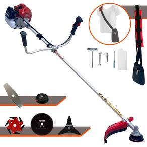 Roçadeira BCJ431L À Gasolina 2T 43cc 1,7HP Completa Com Carretel de Nylon e Lâmina Fação + EXTRA Lâmina 3 Pontas, Lâmina 6 Pontas e Lâmina 80 Dentes
