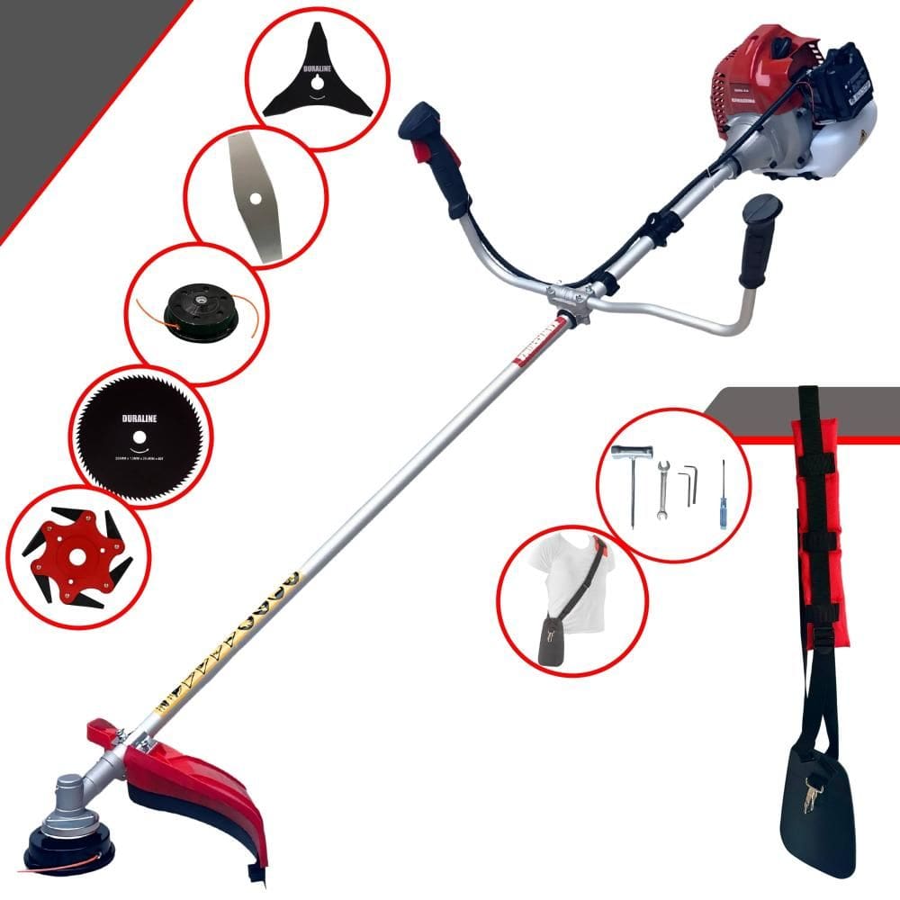 Roçadeira Robusta Kawashima BCJ431-L À Gasolina 2T 43cc 10.000rpm 1,7HP Completa 5 Opções de Corte Com Facas 2 Pontas, 3 Pontas, 6 Pontas e 80 Dentes