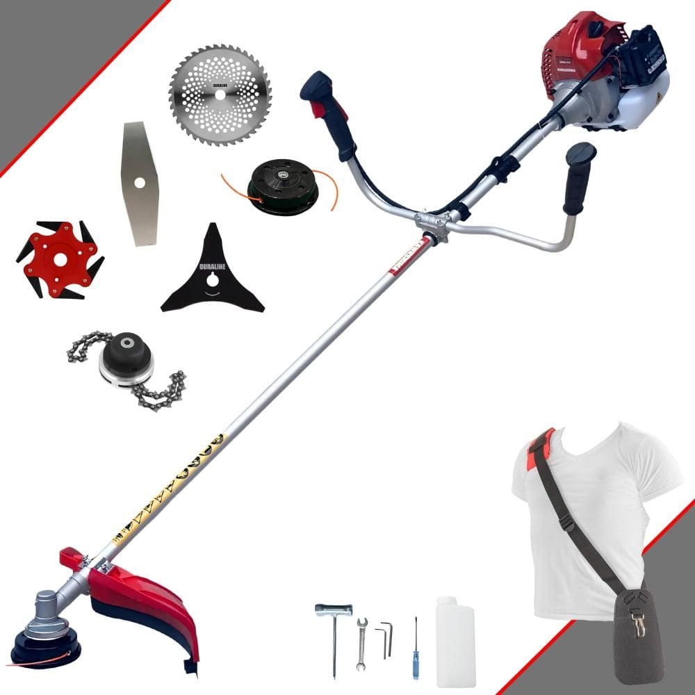 Roçadeira À Gasolina Kawashima BCJ431L 43cc 1,7HP Alta Rotação C/ Cabeçote de Nylon + Facas 2 Pontas, 3 Pontas, 6 Pontas, 40 Dentes de Vídea e Trimmer