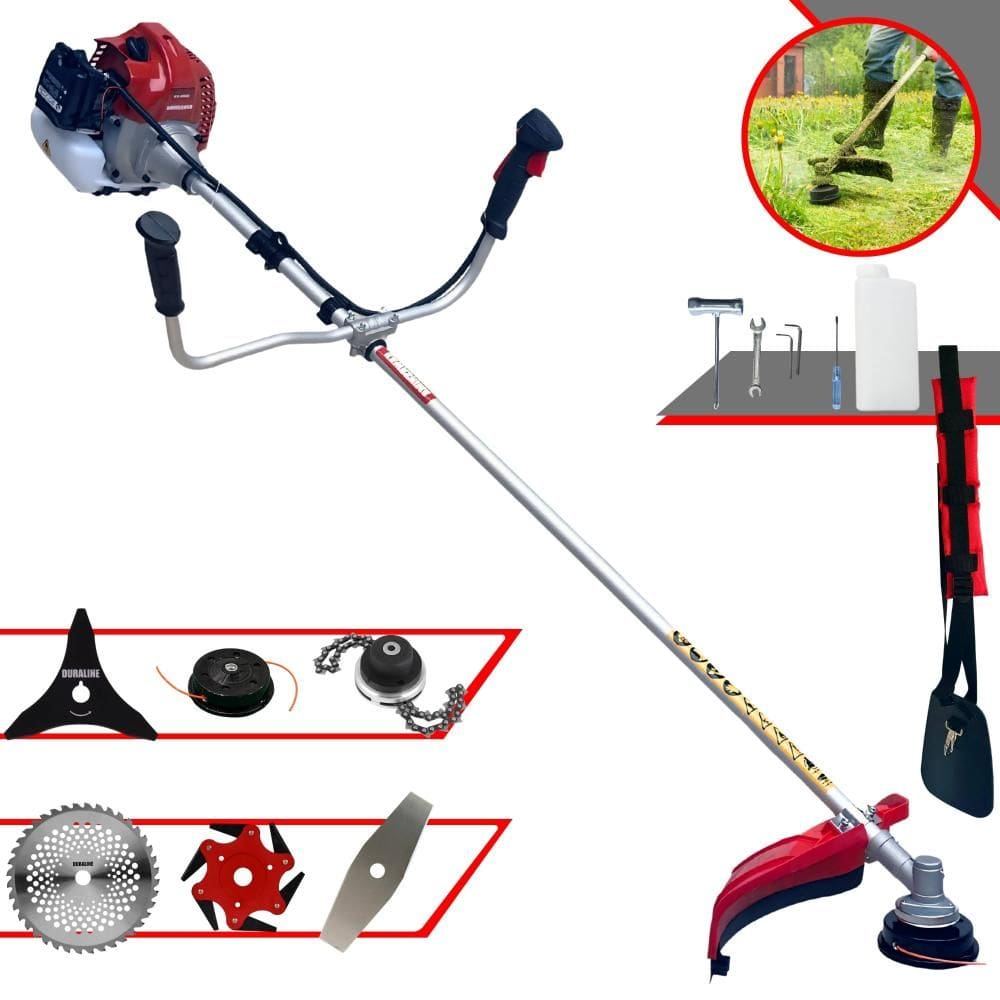 Roçadeira Kawashima BCJ431L À Gasolina 1,7HP 43cc Com Lâmina Facão + Lâmina 3 Pontas + Lâmina 6 Pontas + Disco 40 Dentes + Trimmer + Carretel de Nylon