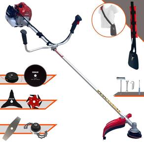 Roçadeira Cortador de Grama Kawashima BCJ431L À Gasolina 2T 43cc 1,7HP 6 Opções de Corte Com Facas 2 Pontas, 3 Pontas, 6 Pontas, 80 Dentes e Trimmer