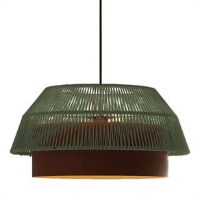 Lustre Pendente Blumenau Gaia Macramê 50cm E27 Bivolt Marrom Gold Com Verde