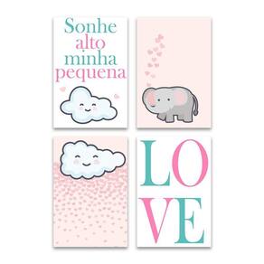Kit 4 Placas Decorativas Infantil Menina Frases Mdf 20x30 Cm