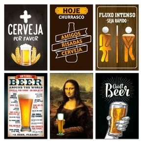 Kit Placas Quadros Decorativos Frases Cerveja 6 Pçs 20x30 Cm
