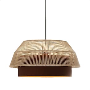 Lustre Pendente Blumenau Gaia Macramê 50cm E27 Bivolt Marrom Gold Com Bege