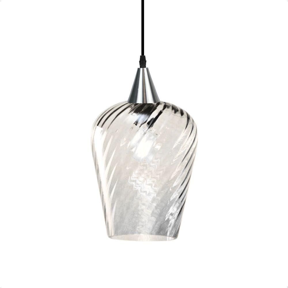 Lustre Pendente Taschibra Monalisa G Rigato Transparente E27 Bivolt Prata