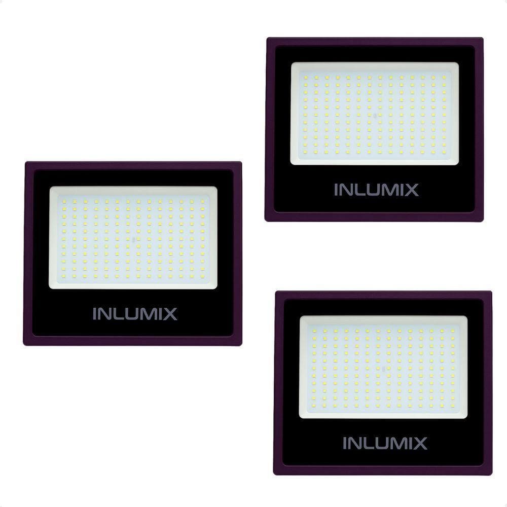 Kit 3 Refletor Holofote De Led 100w Branco Frio 6500k Preto 110/220v