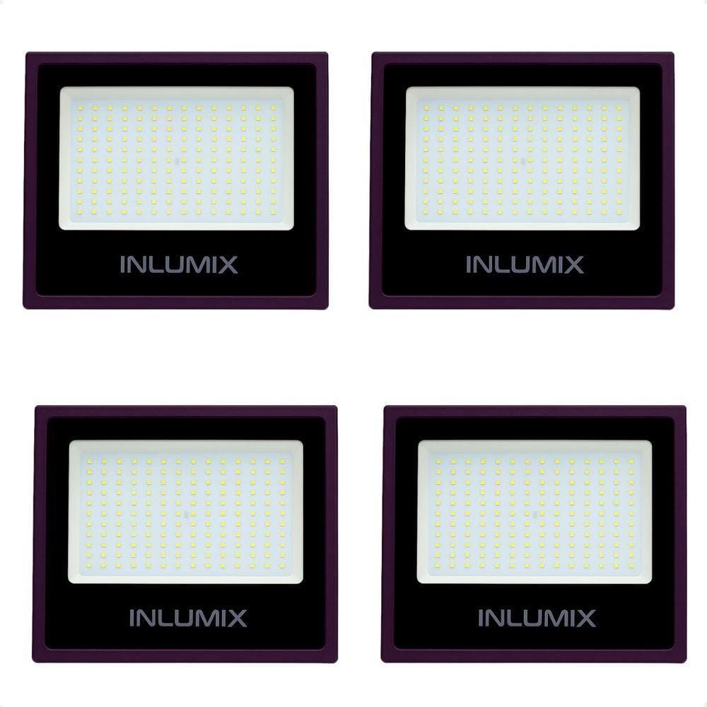 Kit 4 Refletor Holofote De Led 100w Branco Frio 6500k Preto 110/220v