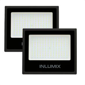 Kit 2 Refletor Holofote De Led 200w Branco Frio 6500k Preto 110/220v