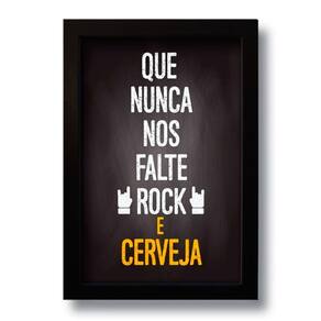 Quadro Decorativo Frase Rock E Cerveja 33x43 Cm