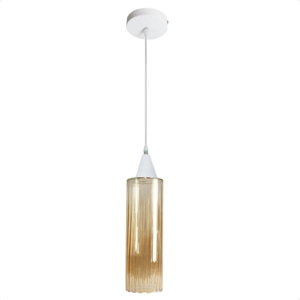 Lustre Pendente Taschibra Anne Rigato âmbar E27 Bivolt Branco