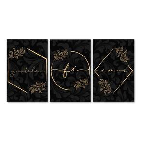 Kit 3 Placas Decorativas Frases Gratidão Floral 20x30 Cm Mdf
