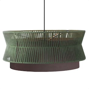Lustre Pendente Blumenau Gaia Macramê 60cm E27 Bivolt Marrom Gold Com Verde