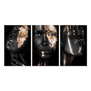 Kit 3 Placas Decorativas Mulheres Negras Gold 20x30 Cm Mdf