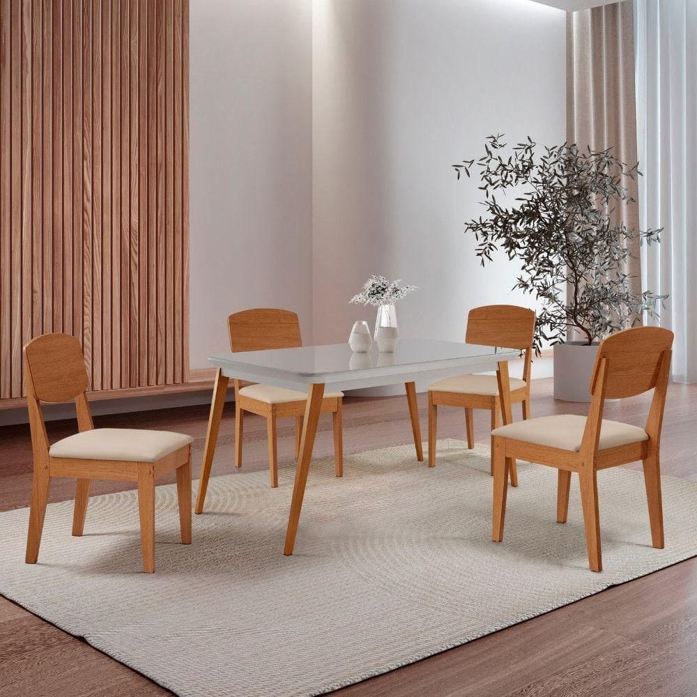 Mesa De Jantar Copper 120cm Tampo Mdf Vidro 4 Cad Copper Veludo Creme/off//serig Off