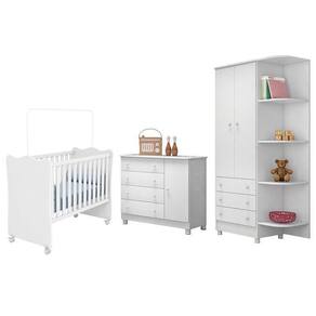 Dormitório Infantil Doce Sonho 2 Portas, Cômoda 1 Porta E Berço Branco Com Rodízio - Qmovi Branco