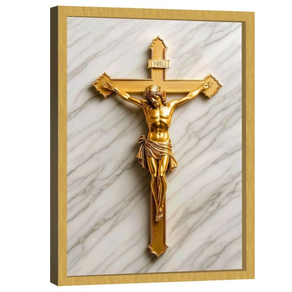 Quadro Decorativo Jesus Na Cruz Dourado