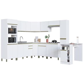 Cozinha Modulada De Canto Dinamarca 11 Peças Com Torre Quente 2 Fornos E Bancada Branco - Indékes Branco
