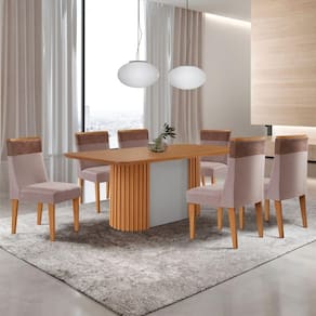 Mesa De Jantar Aspen 180cm Tampo Mdf Laminado 6 Cad Andes Linho Capuccino/tork/nat/off White