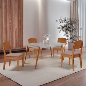 Mesa De Jantar Copper 120cm Tampo Mdf Vidro 4 Cad Copper Linho Capuccino/nat/off/serig. Off