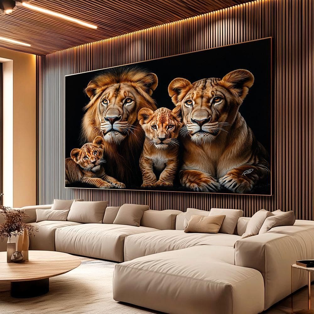 Quadro Decorativo Família De Leões No Preto | Casas Bahia