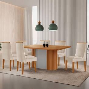 Mesa De Jantar Aspen 180cm Tampo Mdf Laminado 6 Cad Lisboa Veludo Creme//off White