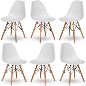 Conjunto Com 6 Cadeiras Eiffel Brancas – Design Moderno Com Base De Madeira Pé Palito