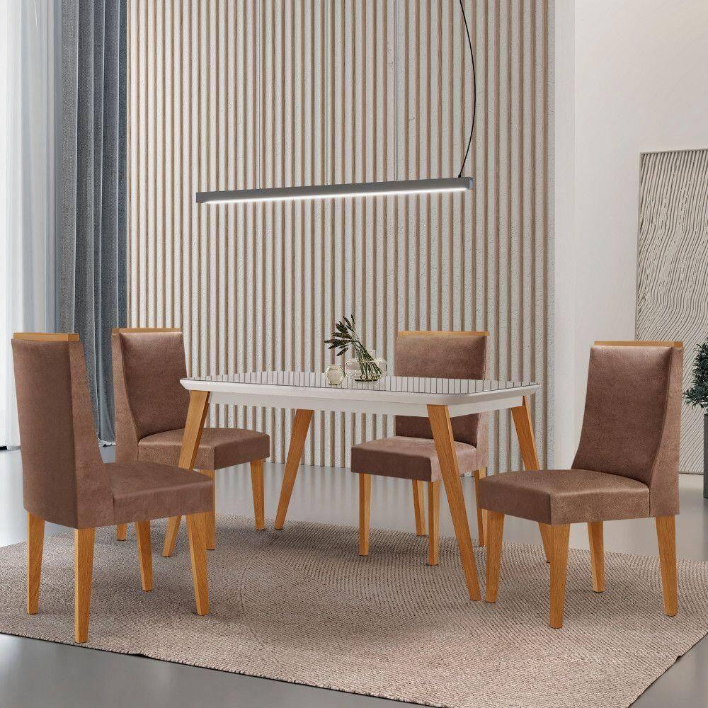 Mesa De Jantar Copper 120cm Tampo Mdf 4 Cadeiras Moderna Tork/off//serig. Off