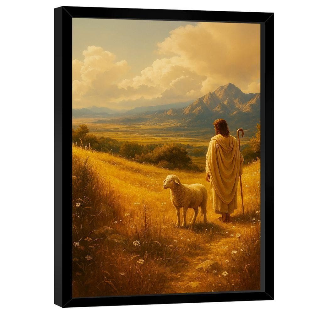 Quadro Decorativo Jesus E Cordeiro No Pasto