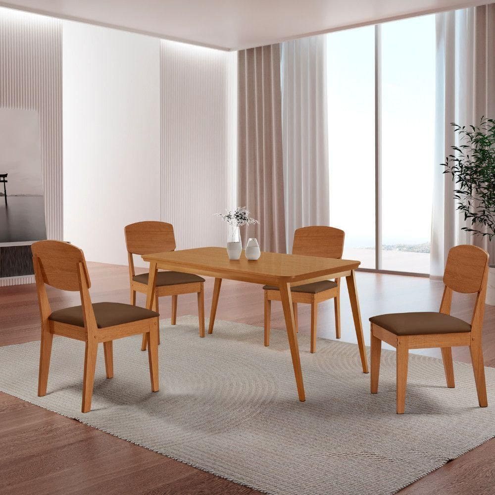 Mesa De Jantar Copper 120cm Tampo Mdf Com 4 Cadeiras Moderna Veludo Marrom/naturalle/naturalle