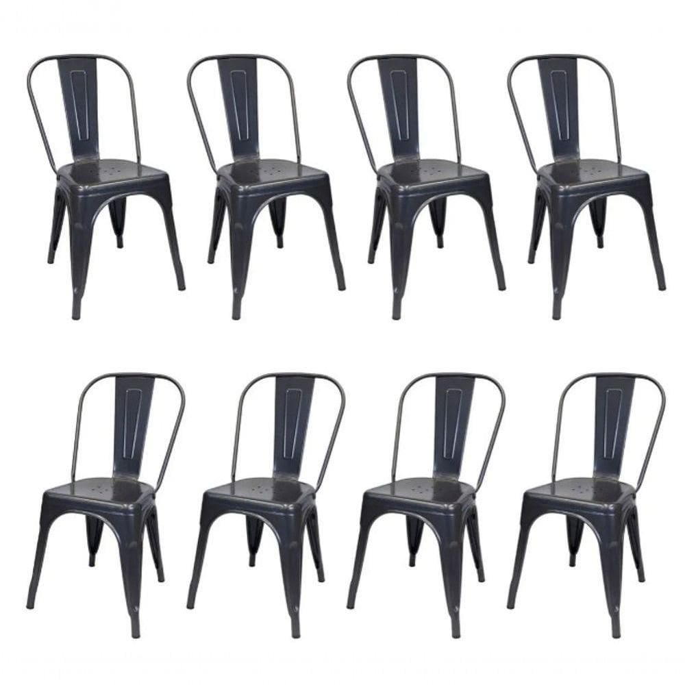 Kit 8 Cadeiras Tolix Iron Ferro Preta Fosca Aço Industrial Sala Cozinha Jantar Bar