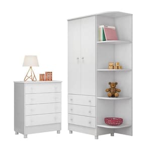 Jogo De Quarto Doce Sonho Guarda Roupa 2 Portas E Cômoda 4 Gavetas Branco Com Pés - Qmovi Branco