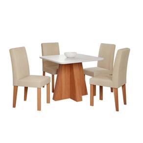 Conjunto De Mesa De Jantar Tampo De Vidro Larissa Com 4 Cadeiras Maia Linho Bege Gengibre