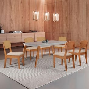Mesa De Jantar Copper 180cm Tampo Mdf Vidro 6 Cadeiras Veludo Creme /off / /serig Off