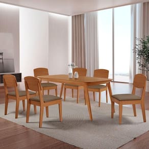 Mesa De Jantar Copper 180cm Tampo Mdf 6 Cadeiras Moderna Veludo Capuccino/naturalle/naturalle