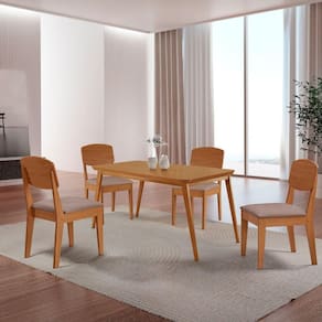 Mesa De Jantar Copper 120cm Tampo Mdf Com 4 Cadeiras Moderna Linho Capuccino//