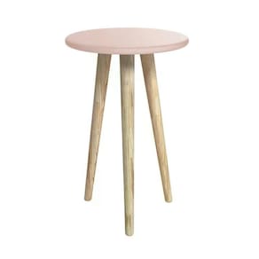 Mesa De Canto Theo Rosa Fosco Com Pés Madeira Natural - Reller Móveis Rosa Fosco