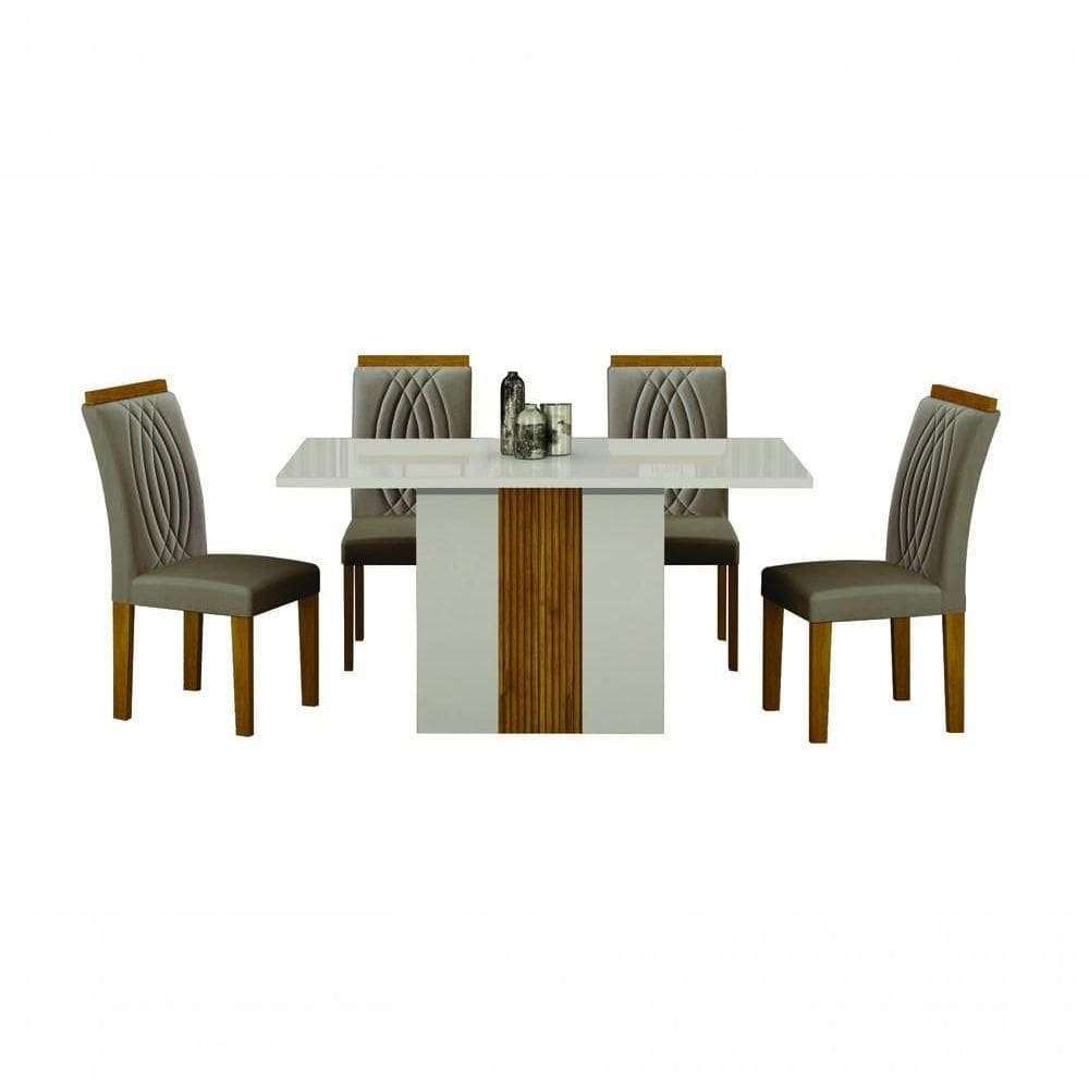 Conjunto De Mesa De Jantar Doha Off White E Freijó E 6 Cadeiras Juli Camurça