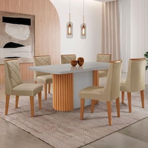 Mesa De Jantar Aspen 180cm Tampo Mdf Vidro 6 Cad Isadora Turim 07/nat/off/serig. Off