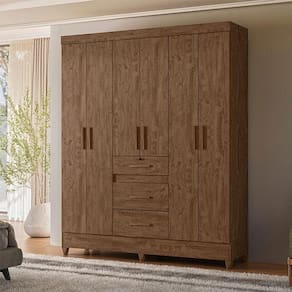 Guarda Roupa Casal Ambiente Itatiba 6 Portas Castanho Wood - Moval
