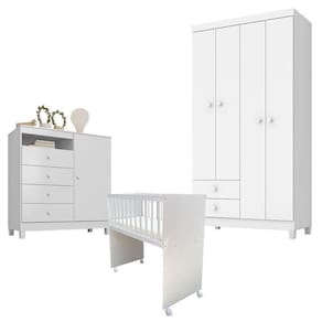 Quarto Bebê 4 Portas Ternura Baby E Mini Berço Moisés Alegria Com Colchão Branco - Incorplac