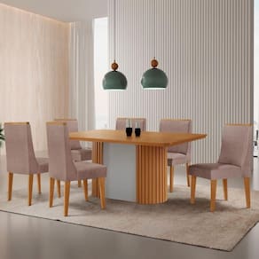 Mesa De Jantar Aspen 180cm Tampo Mdf Laminado 6 Cad Lisboa Linho Capuccino / /off White