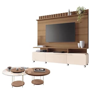 Estante Home Theater Artís Off White Castanho E Kit Mesa De Centro Sky Castanho – Hb Móveis