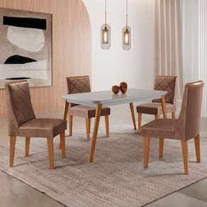 Mesa De Jantar Copper 120cm Mdf Vidro Com 4 Cadeiras Moderna Tork /off / /serig Off