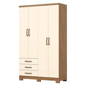 Guarda Roupa Solteiro City 4 Portas 3 Gavetas Nature Off White - Henn